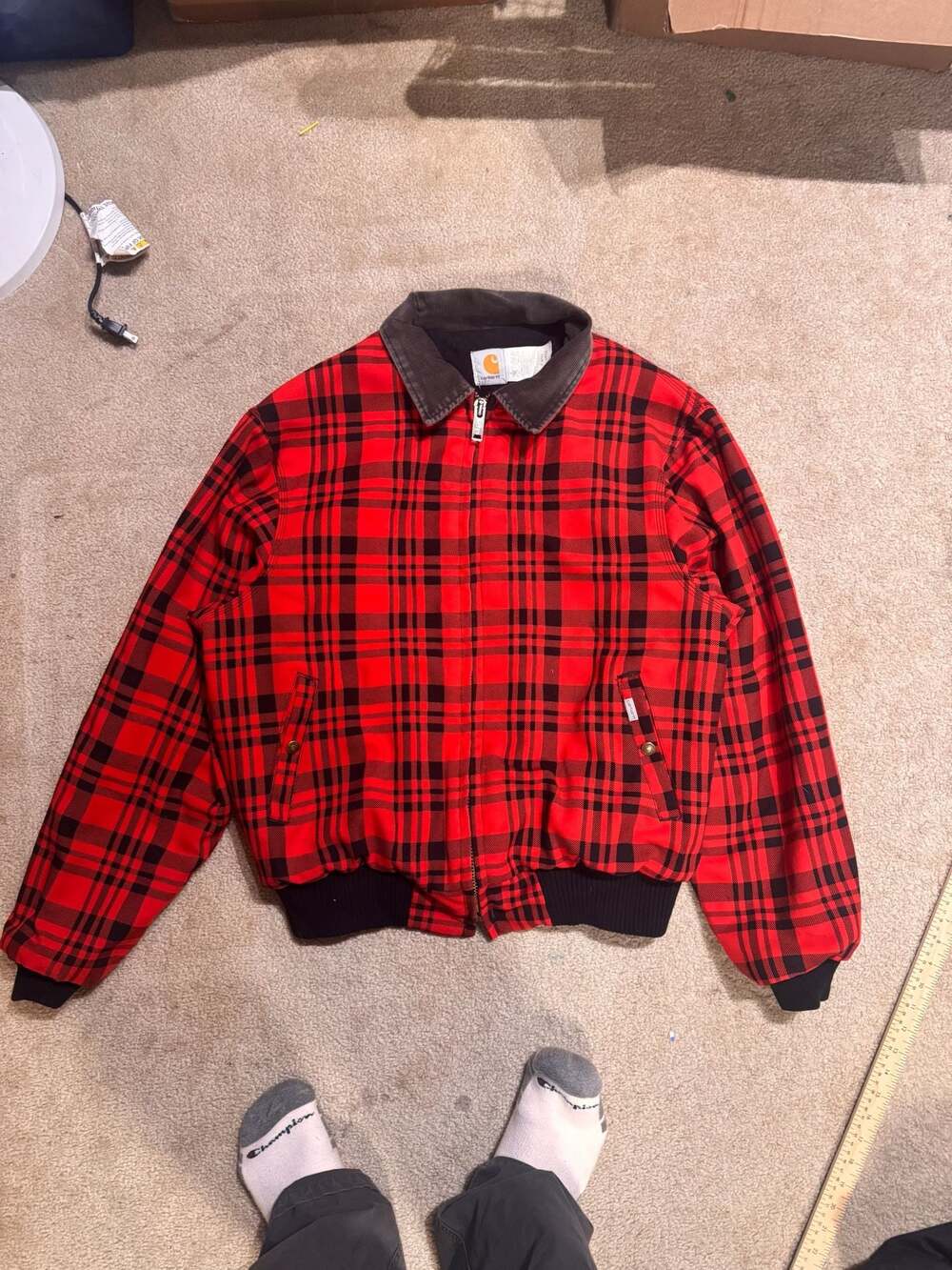 Vintage 90s Carhartt JQW60 Buffalo Plaid Bomber Jacket Mens XL Quilt Lined 80s